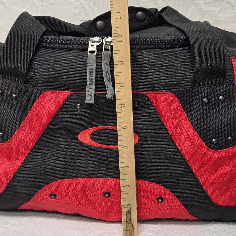 Y2K Oakley Red Black Multi Pocket Duffle Gym Bag Workout  Embroidered Studded